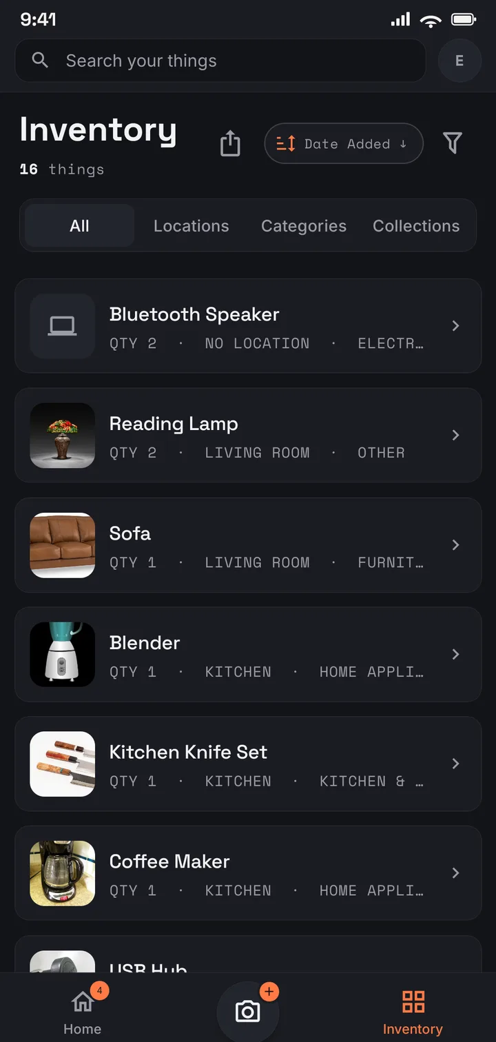 The Keeper of Things inventory catalogue on a phone.